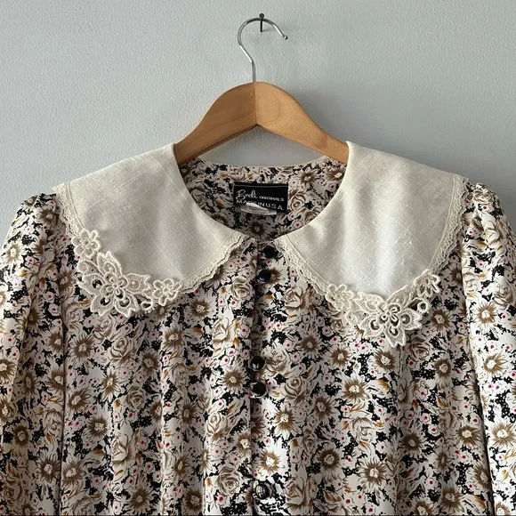 Vintage Breli Originals Button Down Cottage Floral Pleated Dress Size 16 - Picture 3 of 17